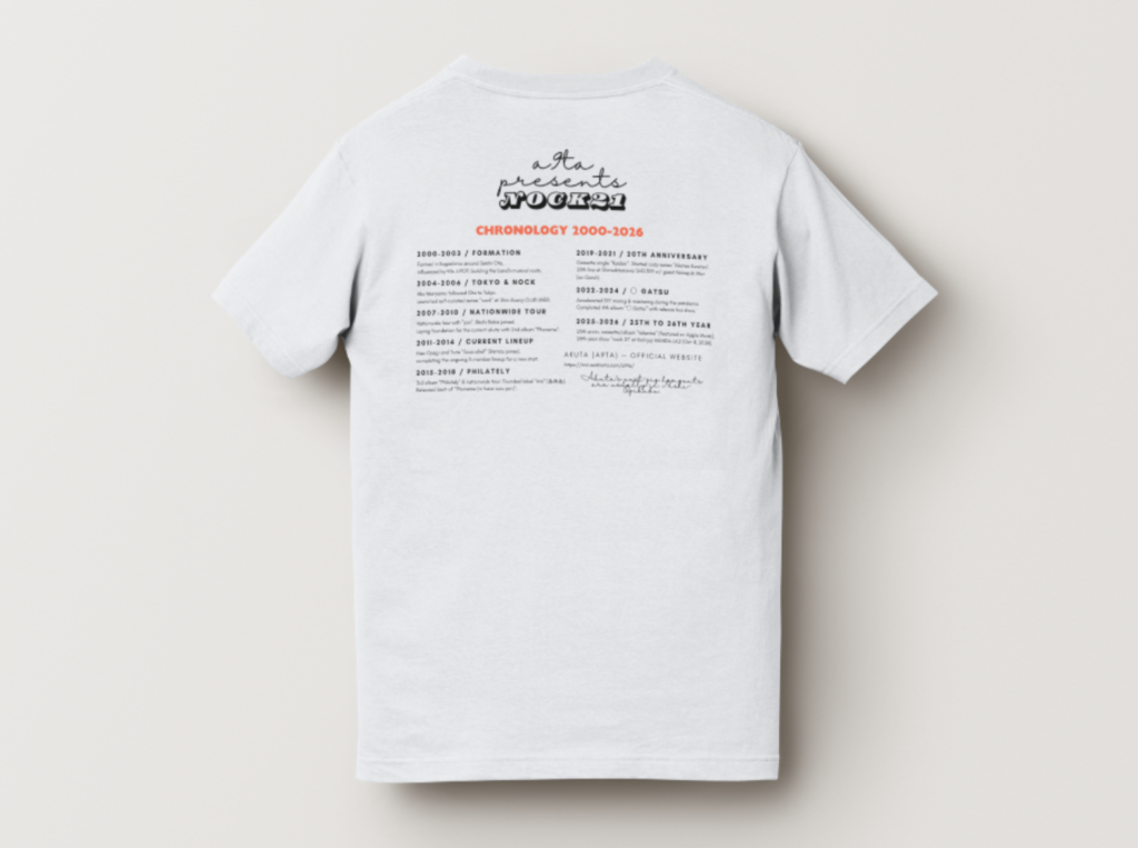 芥（akuta）nock 21 記念 Moriteful Head 年譜Tシャツ バックプリント（CHRONOLOGY 2000-2026）