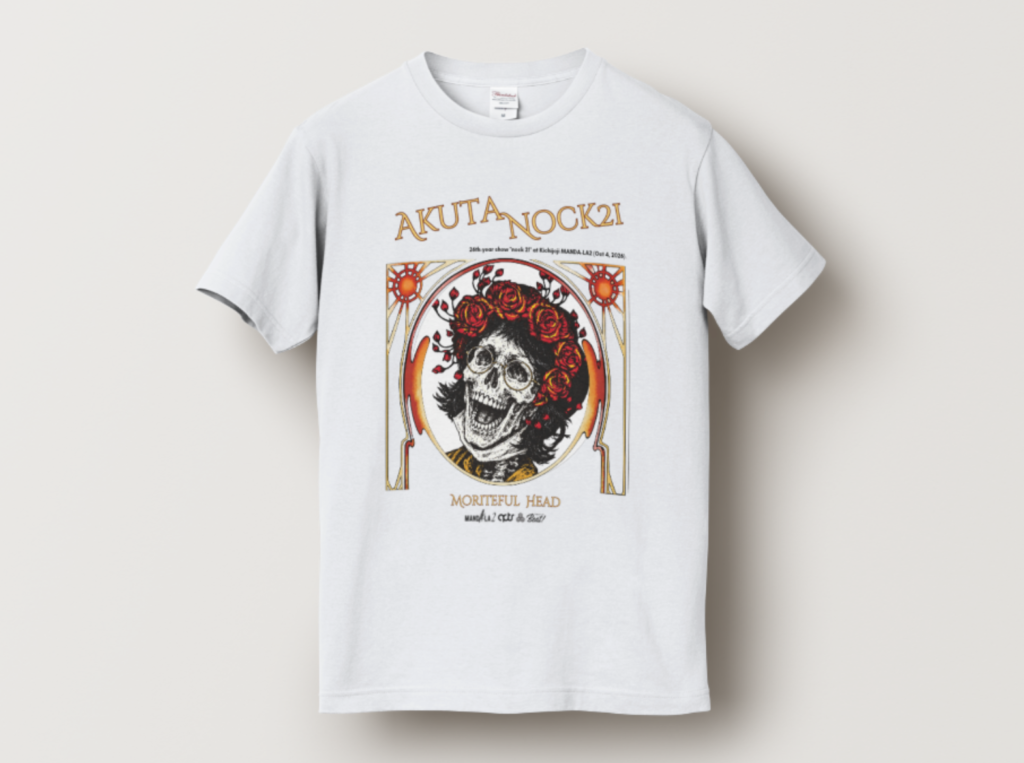 芥（akuta）nock 21 記念 Moriteful Head 年譜Tシャツ フロントデザイン