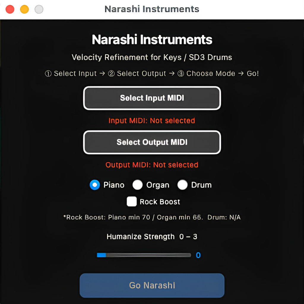 Narashi InstrumentsのUI画面